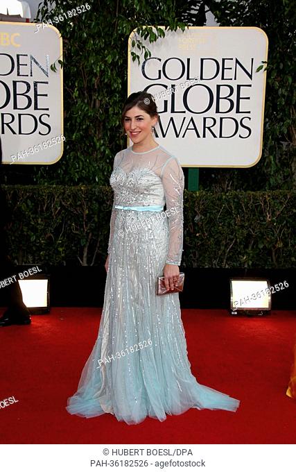 Actress Mayim Bialik arrives at the 70th Annual Golden Globe Awards presented by the Hollywood Foreign Press Association, HFPA