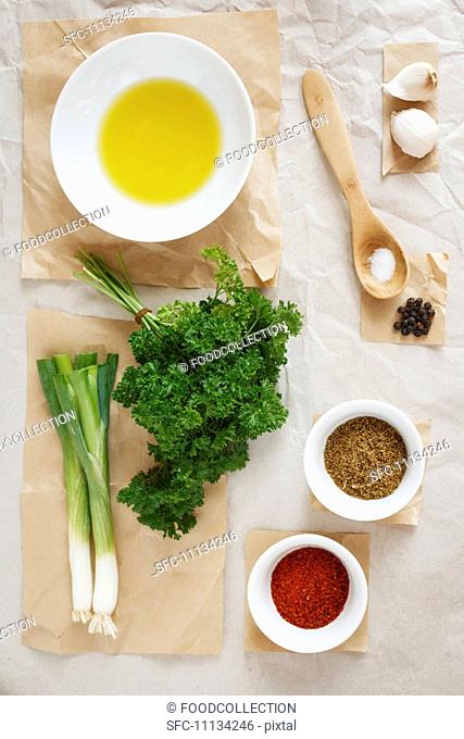 Ingredients for chermoula oriental spice paste