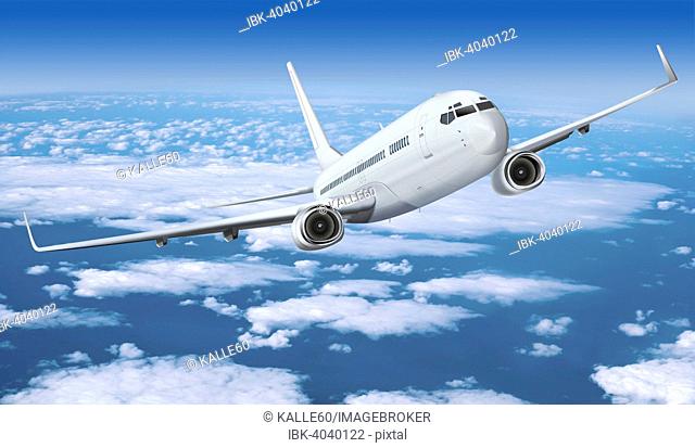 Passenger plane, airline above the clouds, illustration