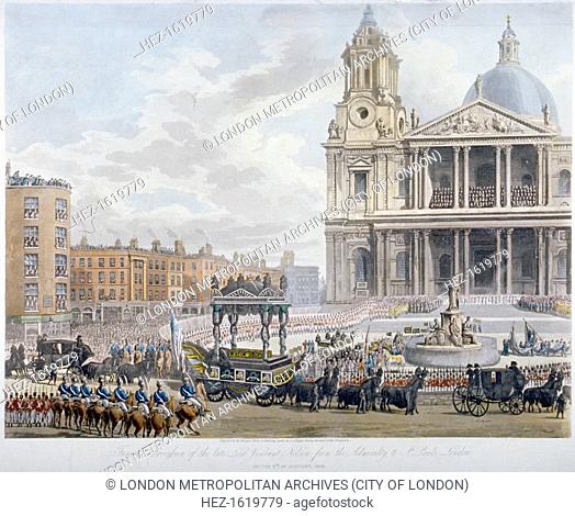 Funeral procession of Lord Nelson outside St Paul's Cathedral, City of London, 1806