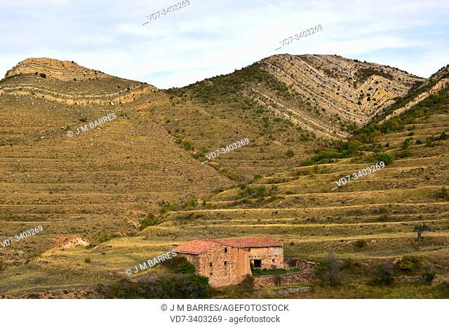 Syncline and anticline fold. Aliaga Geopark, Teruel province, Aragon, Spain