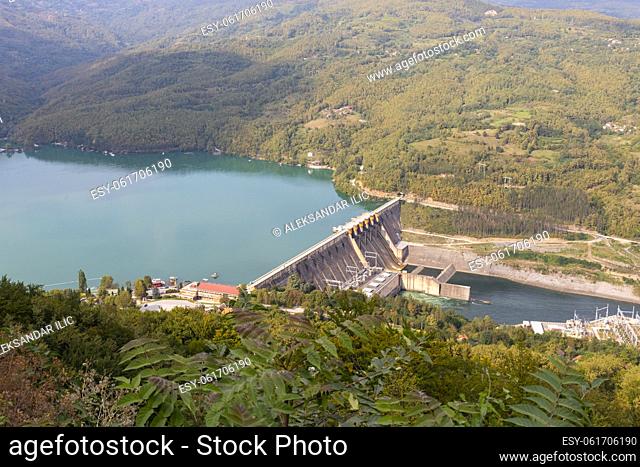 View from height on hydroelectric power station at lake Perucac in Serbia