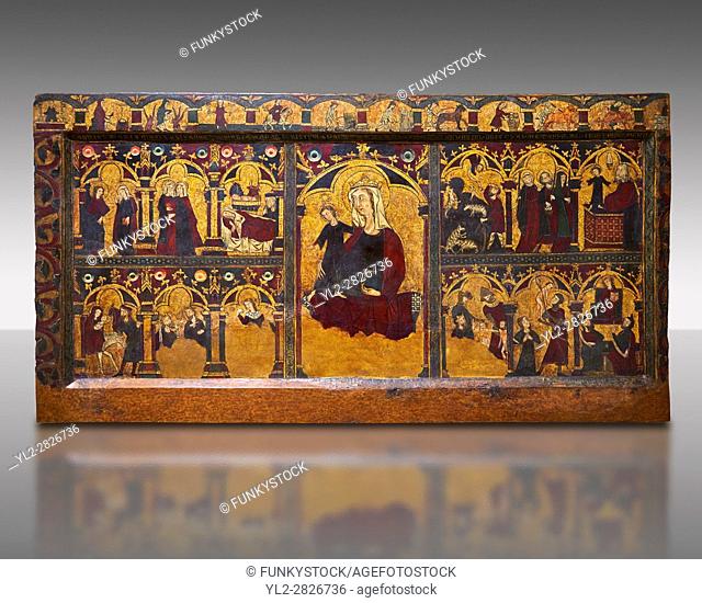 Gothic painted Panel Altar frontal of Jesus' childhood by anonymous artist from Navarra. Tempera and gold leaf on wood. Second quarter of 14th century