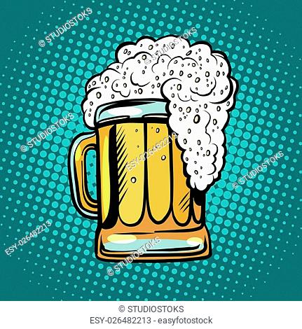 foamy mug of beer pop art retro vector. Alcoholic drink in a pub. Realistic illustration of beer