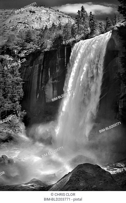 Waterfall and rocky river, Yosemite, California, United States