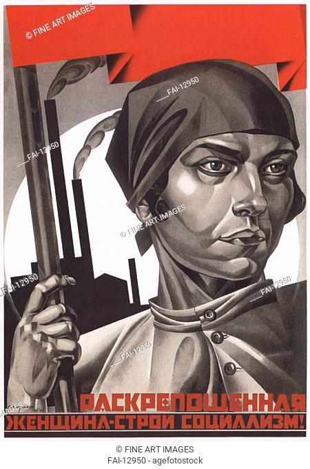 Liberated woman, build up socialism!. Strakhov-Braslavsky, Adolf Iosifovich (1896-1979). Colour lithograph. Soviet political agitation art. 1926