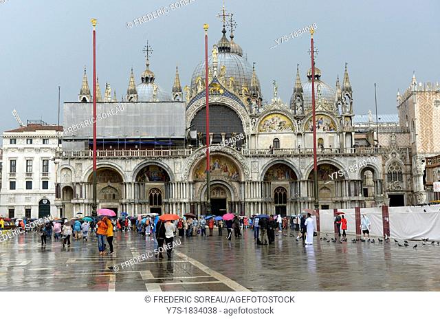 Facade of St Mark's Basilica in Venice , Italy, Europe