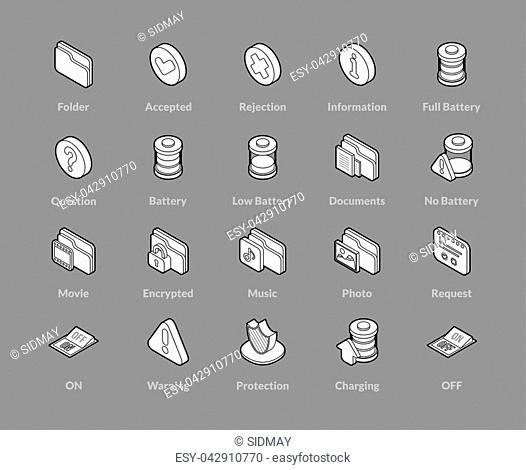 Isometric outline icons, 3D pictograms vector set - Interface symbol collection