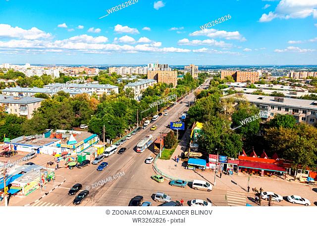 Samara, Russia - September 4, 2016: Panoramic view from height on the city, bird view