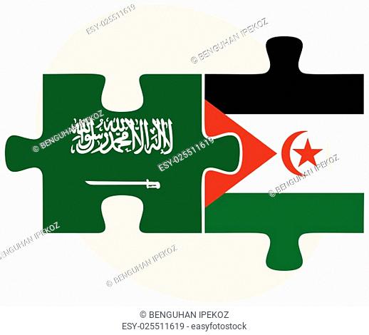 Saudi Arabia and Western Sahara Flags in puzzle isolated on white background