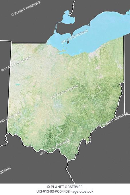 Relief map of the State of Ohio, United States. This image was compiled from data acquired by LANDSAT 5 & 7 satellites combined with elevation data