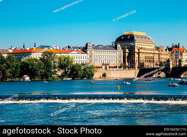National Theatre and Vltava river in Prague, Czech Republic