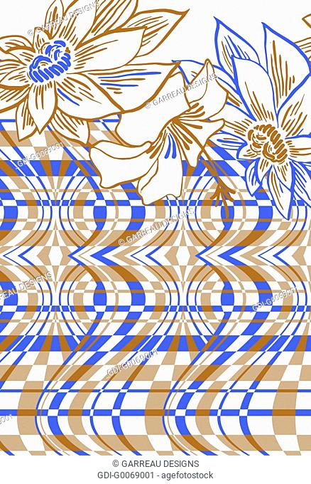 Tropical flowers and distorted line design