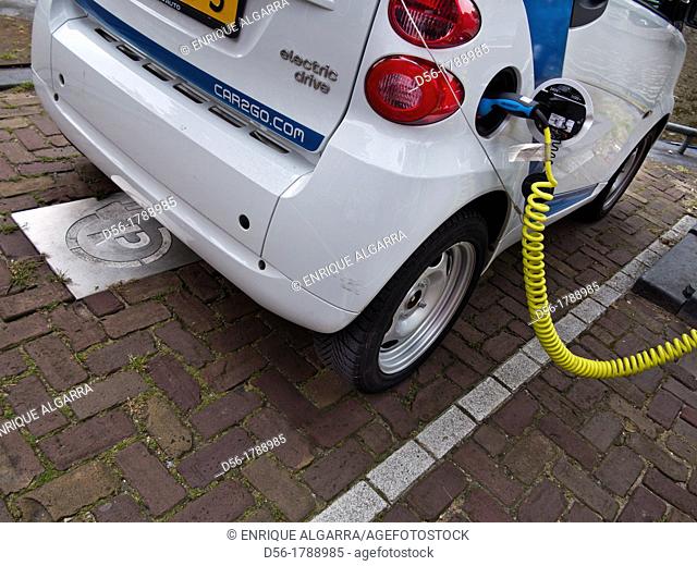 Electric car charging point, Amsterdam, The Netherlands