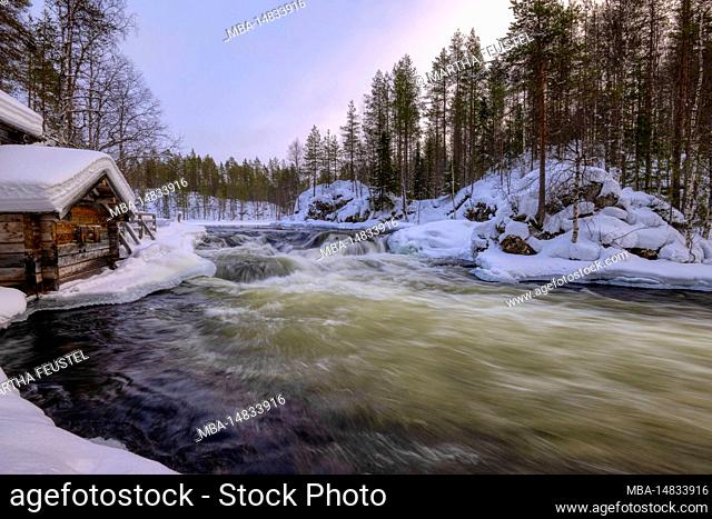 Myllykoski Rapids and Old Mill in Juuma, Oulankajoki National Park, Lapland Region, Kuusamo, Finland, Europe