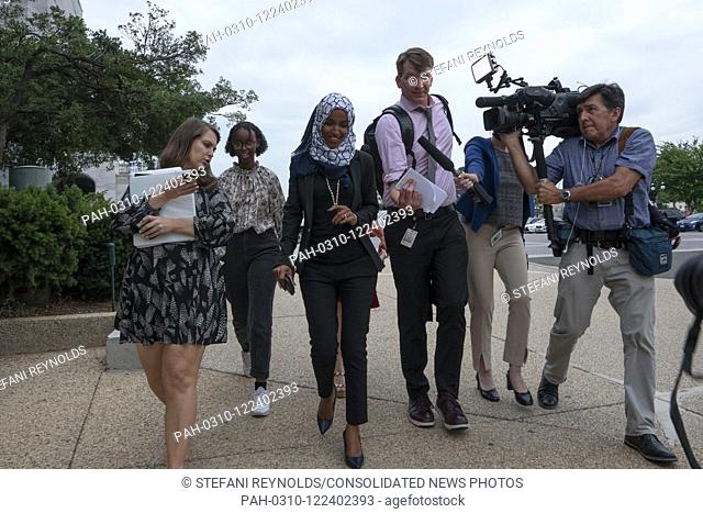 United States Representative Ilhan Omar (Democrat of Minnesota) departs the Capitol after voting to condemn the tweets of United States President Donald J