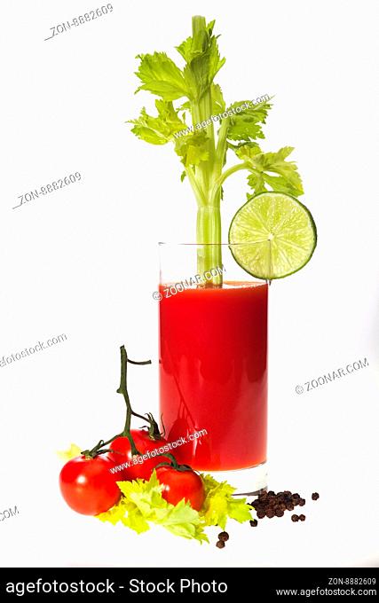 Bloody Mary cocktail isolated on a white background