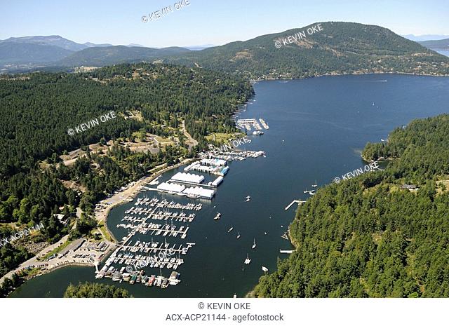 Aerial photograph of Maple Bay and Maple Bay Marina, Vancouver Island, British Columbia, Canada