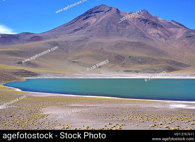 Laguna Miñiques and Miñiques volcano. Socaire, Reserva Nacional Los Flamencos, Antofagasta, Chile