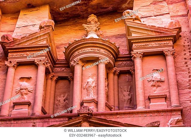 Yellow Treasury in Morning Becomes Rose Red in Afternoon Siq Petra Jordan Petra Jordan. Treasury built by the Nabataens in 100 BC