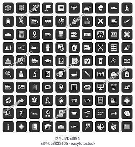 100 globe icons set in black color isolated illustration