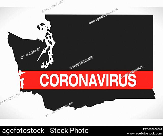 Washington USA federal state map with Coronavirus warning illustration