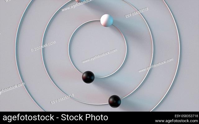 Radial way for black and white balls, computer generated. 3d render of isometric backdrop