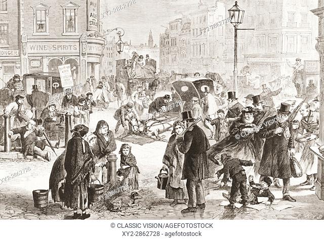 An icy cold day in London, England in the 19th century. From L'Univers Illustre published 1867