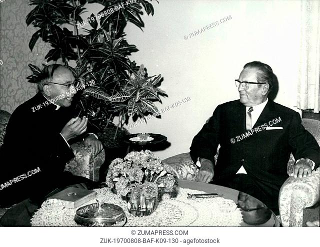 Aug. 08, 1970 - Monsignor Agostino Casaroli in Yugoslavia: The Secretary of the Vatican council for public affairs of the Church (Vatican's Foreign Minister)...