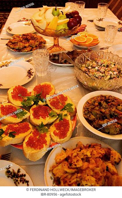 Traditional Russian Welcome food, Russian Food on a table, Russian Welcome Food, Omsk, Sibiria, Russia, GUS, Europe