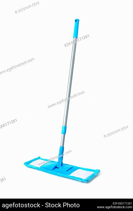 Blue plastic mop with adjustable handle isolated on white