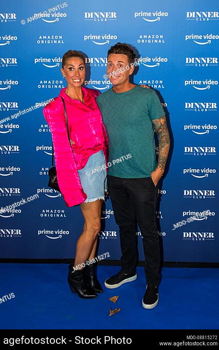 The comedian Angelo Pintus and hus wife Michela Sturaro attend the presentation event of the new Amazon Original show Dinner Club, on air from September 24th