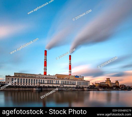 Berezhkovskaya Embankment and Power Plant in Moscow, Russia