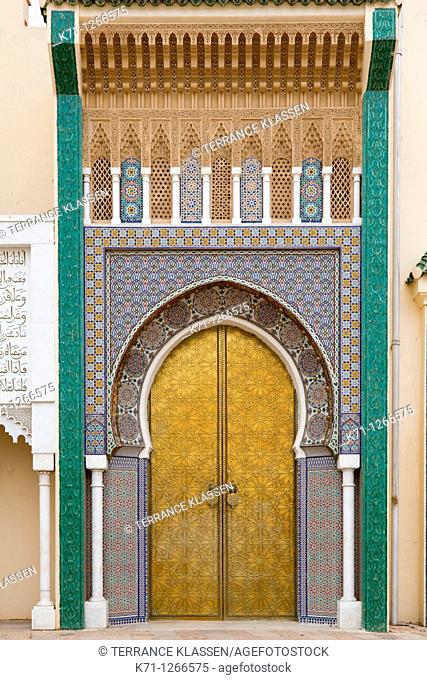 The arched entrance gates to the Royal Palace in Fes, Morocco