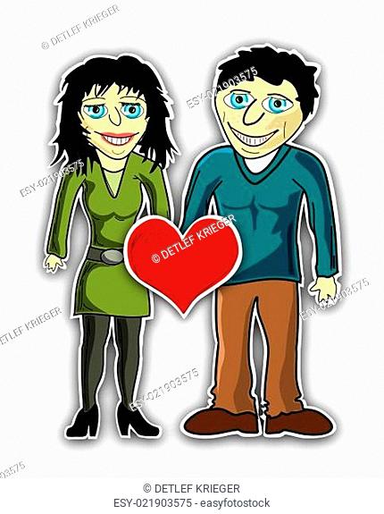 Verliebtes Paar mit Herz - Comic