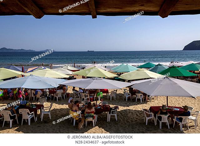 Beach Restaurant. Manzanillo beach. Pacific Ocean. Colima. Mexico