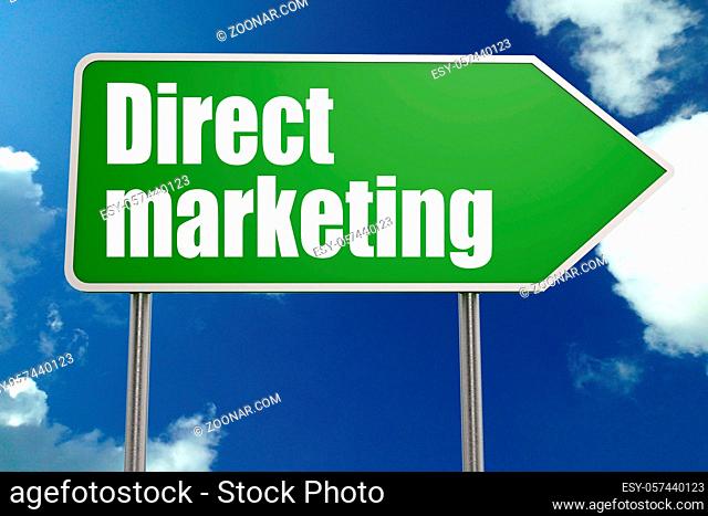 Direct marketing word on green road sign, 3D rendering