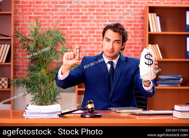 Young handsome lawyer working in his office