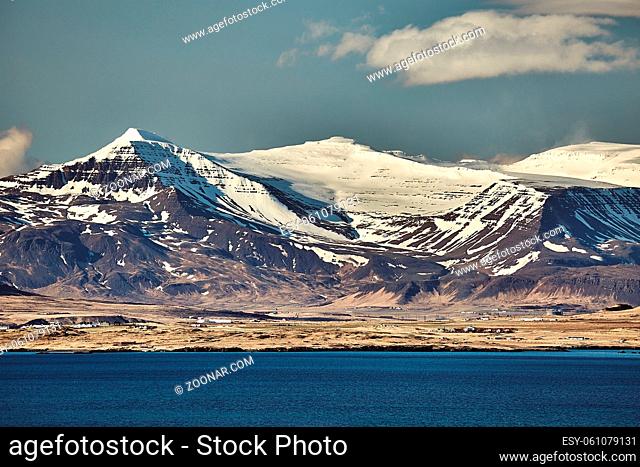 Landscape in Iceland view from Reykjavik towards Mount Esja