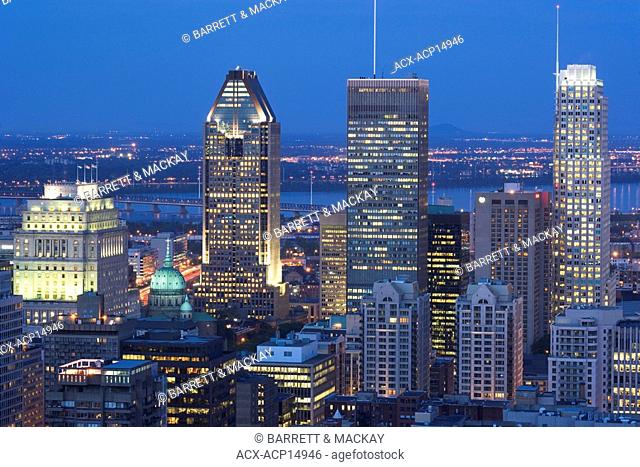 View of Downtown Montreal at night from Grand Chalet, Mount Royal Park, Montreal, Quebec, Canada