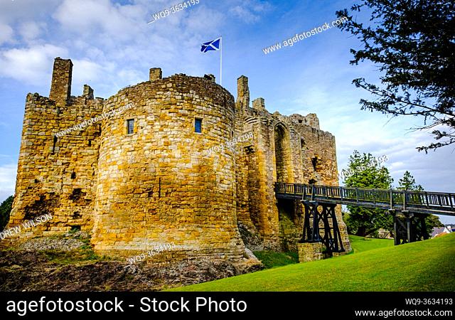 Dirleton Castle, a ruined medieval fortress in the village of Dirleton, East Lothian, Scotland