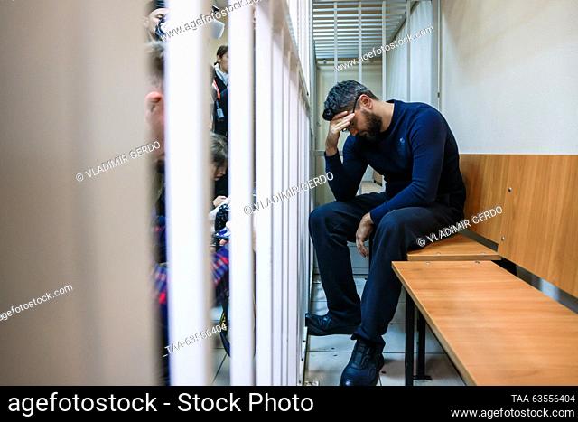RUSSIA, MOSCOW REGION - OCTOBER 20, 2023: Musician Stas Namin's stepson Roman Mikoyan appears at the Istra Municipal Court charged with murdering Stas Namin's...
