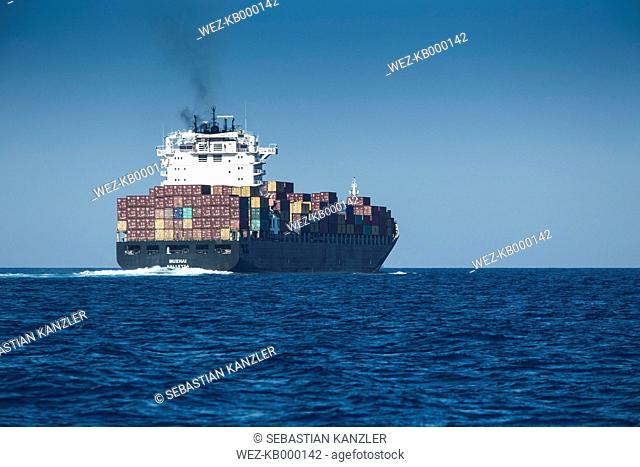 Spain, Andalusia, Tarifa, Cargo ship