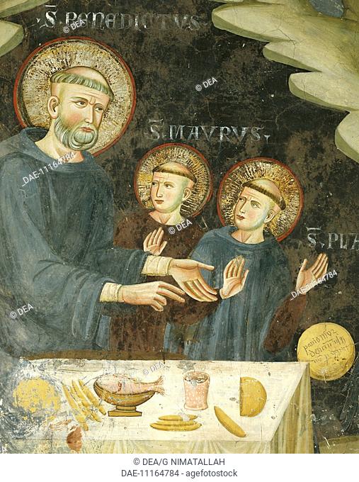 Detail from the left side of The Stealing of the poisoned bread by the crow, detail form The stories of St Benedict by the Second assistant of Consolo or...