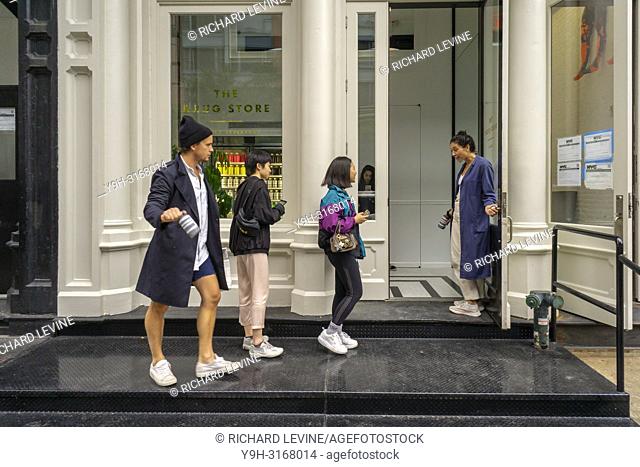 CEO Zak Normandin, left, outside the Dirty Lemon beverage store in New York on Friday, September 14, 2018. The store called ""The Drug Store"" in the Tribeca...