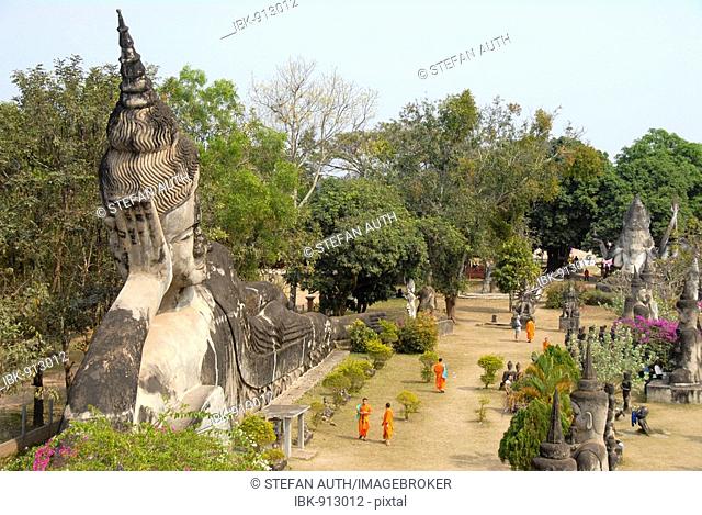 Aerial view of the buddhist statues in the Buddha Park Suan Xieng Khuan near Vientiane, Laos, Southeast Asia