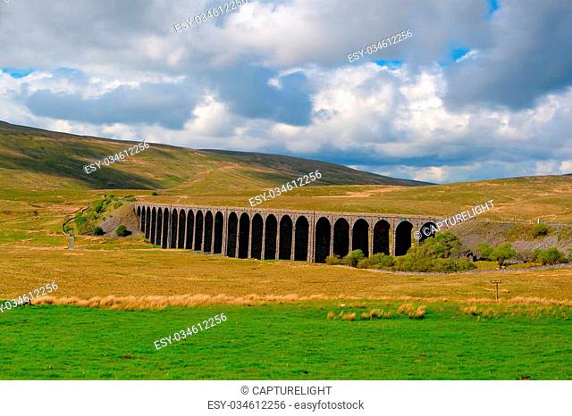 Famous Ribblehead Viaduct in Yorkshire Dales, England.It is 440 yards long and 104 feet above the valley floor at its highest point.HDR Image