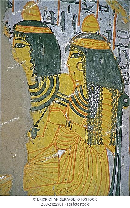 Thebes, West bank, Deir El Medineh, tomb of Nakhtamon (TT335). Annex room, east wall, seated couple