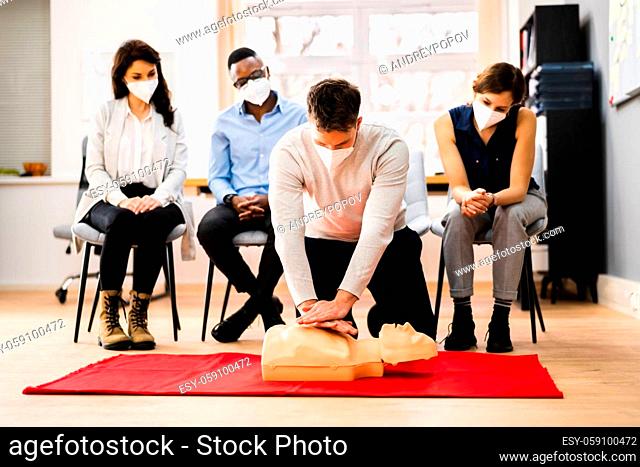 First Aid CPR Resuscitate Training In Face Mask