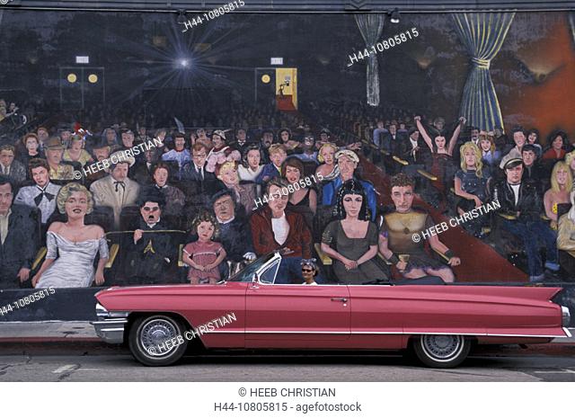 1962 Pink Cadillac Convertible, woman, car, vintage car, picture, , Hollywood, Hollywood Mural, Los An